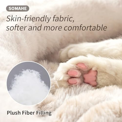 SOMAHE Cat Bed for Indoor Cats, Washable Round Plush, 20x20 Cream