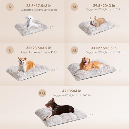 EHEYCIGA Fluffy Dog Crate Bed for Large Dogs, Plush Faux Fur Pad, Brown