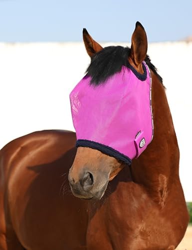 Harrison Howard All Round Mesh Horse Fly Mask UV Protective with Fleece Padded Edging Purple XL