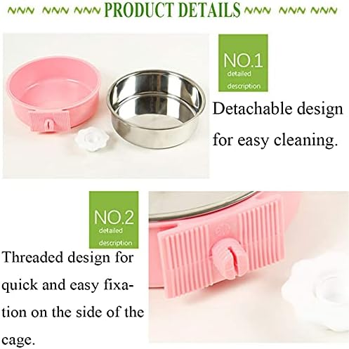 kathson Crate Dog Bowl, Removable Stainless Steel Hanging Pet Cage Bowl Food & Water Feeder Coop Cup for Cat, Puppy, Birds, Rats, Guinea Pigs 4pcs(2×Blue,1×Pink,1×Green)