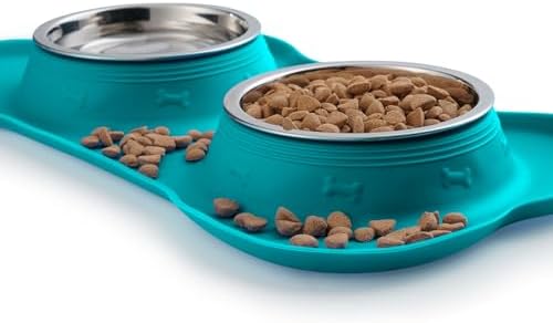 Hubulk Pet Dog Bowls 2 Stainless Steel Dog Bowl with No Spill Non-Skid Silicone Mat + Pet Food Scoop Water and Food Feeder Bowls for Feeding Small Medium Large Dogs Cats Puppies (Small, Green)