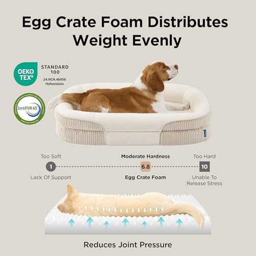 Bedsure LPlus 360°Oval Bolster Orthopedic Dog Beds Large Sized Dog,38" Beige