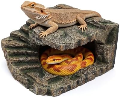 Extra Large Reptile Hide and Basking Platform, Resin Rock Cave for Bearded Dragons, Geckos, Snakes, Turtles and Lizards