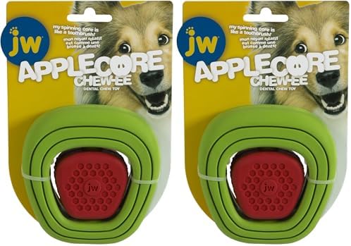 JW CHEW-EE Dental Dog Chew Toy; Cleans Your Pet's Teeth and Gums As They Play; Add Their Favorite Flavors, Apple Core (Pack of 2)