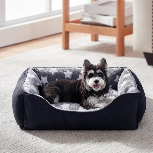 GASUR Small Dog Beds Small Size Dogs, Rectangle Washable Dog Bed, Orthopedic Dogs Sofa Bed, Pet Cuddler Anti-Slip Bottom, Soft Calming Sleeping Warming Puppy Bed (S (20"x 19"x 6"), Black)