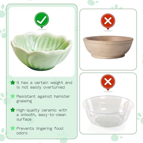 BNOSDM 2 Pcs Hamster Ceramic Food Bowl Flower Series Gerbil Drinking Bowls Anti-Turning Food & Water Dish for Dwarf Syrian Hamsters Gerbil Chinchilla（Green, Narcissus Pattern）