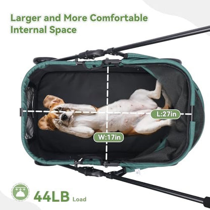 20% Larger Capacity, Wedyvko Dog Stroller for Medium/Small Pets w/Dog Poop Bags & Dispenser, Storage Pouch, Zipperless, Entry in/Out Easy (Dark Green)