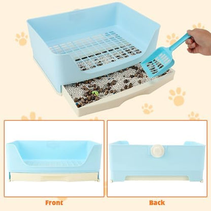 BWOGUE Large Rabbit Litter Box, Bunny Litter Box with Pull-Out Drawer, Blue
