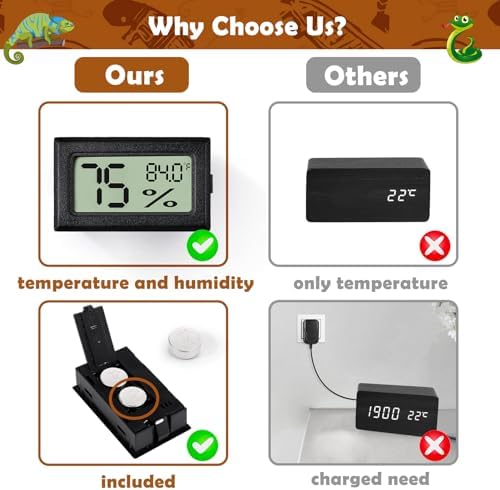 Vodolo Reptile Thermometer and Humidity Gauge,4PCS Digital Adhesive Reptile Hydrometer Thermomete Tank Accessories Pet Supplies for Tortoise Habitat,Chameleon Cage,Iguana,Tree Frog Terrarium