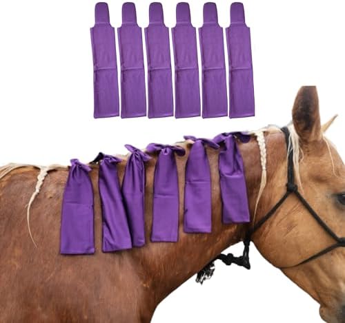 Horse Mane Bags for Horses, Set of 6 Handmade Lycra Mane Bags, Helps Reduce Tangles, Breakage & Rubbing, Washable Braided Mane Covers for Longer, Healthier Manes, Ranch Hand (Purple)