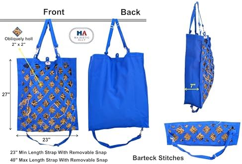 Majestic Ally Premium Nylon Hay Bag for Horses and Livestock, Simulates Grazing, Slow Feeding, Heavy-Duty PP Webbing,Quick-Adjust Straps, Small Hole for Digestion, Multiple Colors (Royal Blue)