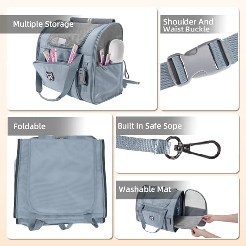 Lollimeow Expandable Cat Carrier Backpack for Large Cats - Airline Approved Pet Carrier Backpack for Small Dogs, Hiking & Travel, Waterproof with Breathable Mesh, 14lbs Capacity (Light Grey, Standard)