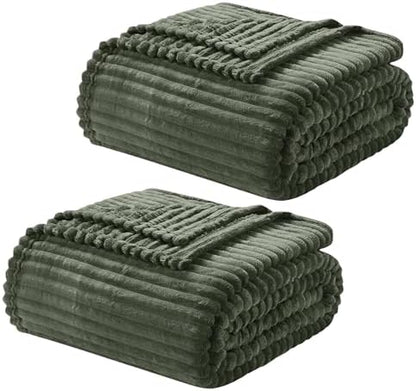 Nestl Green Throw Blanket for Couch - Cozy Warm Fuzzy Blankets for Women, Set of 2 Small Fleece Throws for Girls - Olive Green, 50 x 60 Inches