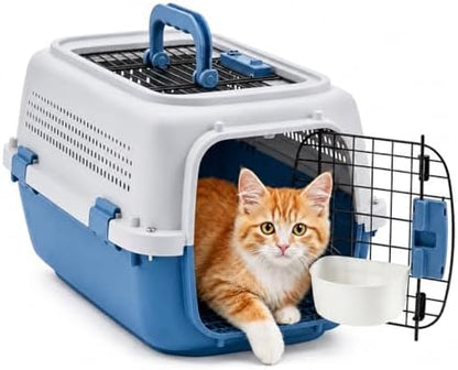 23" Airline Approved Cat Carrier Hard Shell, Dual-Entry Pet Carrier with Top & Front Doors, Detachable Food Bowl & Secure Lock, Breathable Dog Carrier for Cats & Small Dogs Up to 22 lbs - Blue