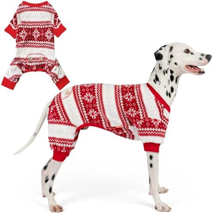 KYEESE Dog Christmas Pajamas for Large Dog Velvet Onesie with Red Snowflake