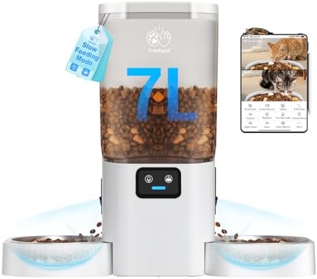 Frienhund 5G WiFi Automatic Cat Feeder with Two HD Camera: 7L Automatic Dog Feeder with Night Vision, Auto Cat Food Dispenser for Multiple Pet, Detachable for Easy Cleaning - 29 Cup