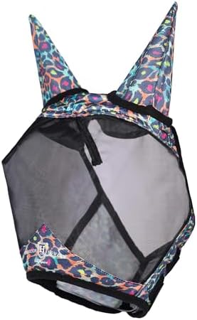 Harrison Howard Pro LumiVista Horse Half Face Fly Mask Large Eye Space with Ears UV Protection for Horse Iridescent Prints M