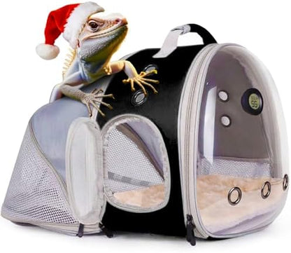 Back Extention Bearded Dragon Travel Backpack Carrier with Reptile Thermometer and Humidity Gauge Lizard Travel Cage Space Capsule Clear Bubble Window Astronaut Reptile Carrier Bag for Ball Python
