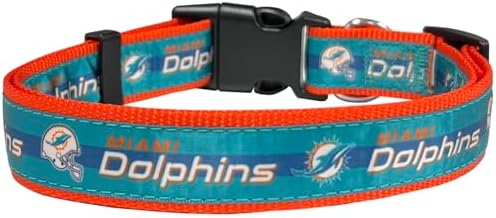 Pets First NFL Miami Dolphins Licensed PET COLLAR, Small - Heavy-Duty, Strong, and Durable Dog Collar. Available in 31 Football Teams and 4 Sizes