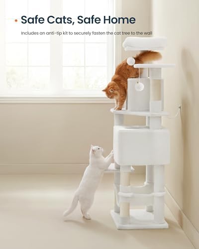 SONGMICS HOME Cat Tree for Indoor Cats, Multi-Level Cat Tower with Sisal Scratching Posts, Hammock and Condo, White