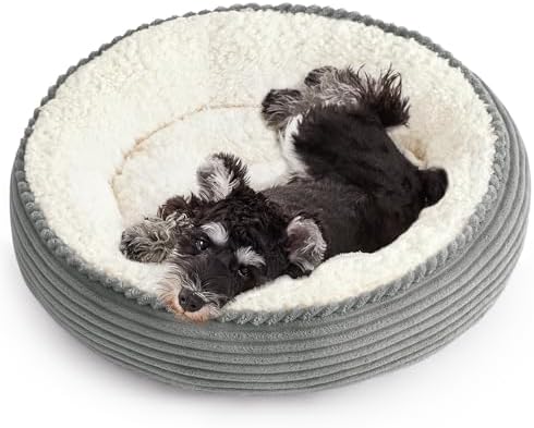 Love's cabin Round Donut Cat and Dog Cushion Bed, 24in Pet Bed for Small or Medium Dogs, Anti-Slip & Water-Resistant Bottom, Soft Durable Fabric Pet Beds, Washable Calming Cat Bed Light Grey