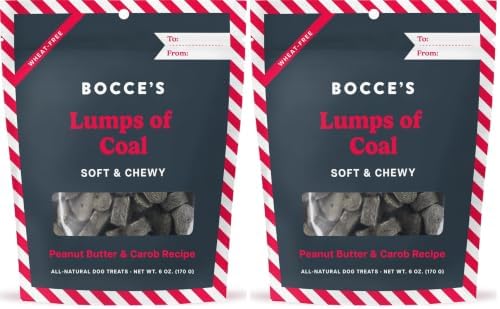 Bocce's Bakery Lumps of Coal Recipe Treats for Dogs, Wheat-Free Everyday Dog Treats, Made with Real Ingredients, Baked in The USA, All-Natural Soft & Chewy Cookies, Peanut Butter & Molasses, 6 oz