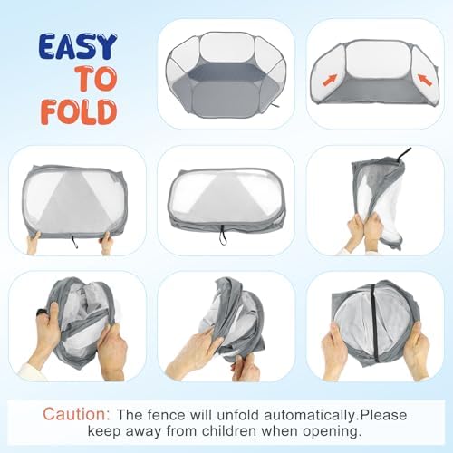 Pawaboo Small Animals Playpen with Pad, Gray+Gray