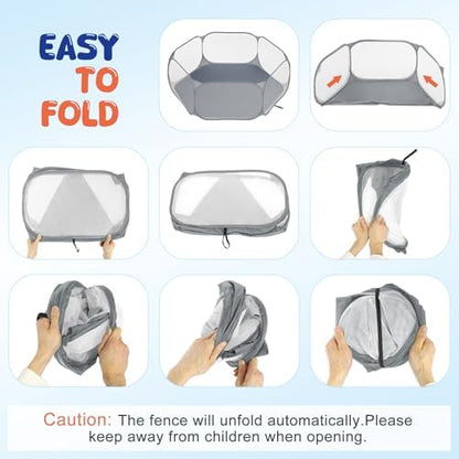 Pawaboo Small Animals Playpen with Pad, Gray+Gray