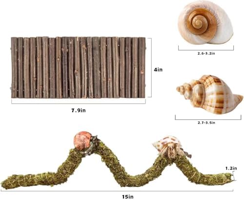 Hermit Crab Accessories, Natural Adjustable Hermit Crab Climbing Toys Bendable Bridge, Coconut Shell Hideout Hut, Plants for Reptiles & Amphibians Supplies (A-Group-4PCS)