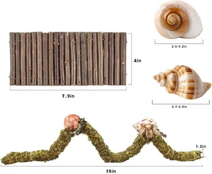 Hermit Crab Accessories, Natural Adjustable Hermit Crab Climbing Toys Bendable Bridge, Coconut Shell Hideout Hut, Plants for Reptiles & Amphibians Supplies (A-Group-4PCS)