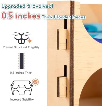 SoulThink® Upgraded Large Guinea Pig Toys Hideout - Easy to Assemble Wooden Guinea Pigs Castle with Ramp and Sky Blue Bed Cushion Decorative Guinea Pig Furniture for Play Area and Cage