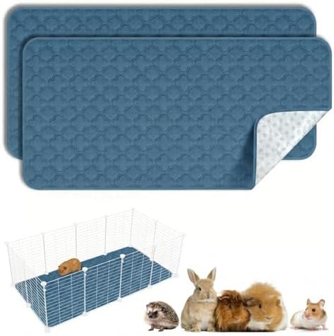Washable Guinea Pig Cage Liner - 2 Pack Reusable Washable Pee Pads，Waterproof Guinea Pig Bedding for Small Animal - Rabbit Bunny Hamster Puppy (Blue, 24" X 47" - 2 Pack)