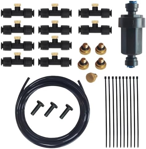 Reptile Terrariums Misting Accessories kit, Reptile Mister Nozzles, with 10 Misting Nozzle, 5 Brass Plugs, 3 Plugs, 1 Misting System Filter, 16ft 1/4 inch Tube, Black