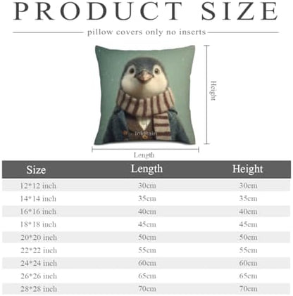 InkRain Winter Animal Cute Penguin Pillow Cover 24x24 Inch Set of 2 Home Decor Decorative Cotton Linen Illustration Pillowcases for Living Room House Sofa