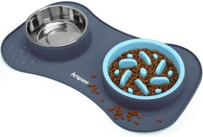 Slow Feeder Dog Bowls 3 in 1 Stainless Steel Food Water Bowl to Slow Eating