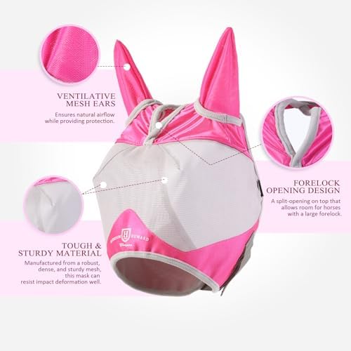 Harrison Howard Half Face Horse Fly Mask UV Protection and Breathable for Equine Use Comfortable Magenta S