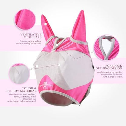 Harrison Howard Half Face Horse Fly Mask UV Protection and Breathable for Equine Use Comfortable Magenta S