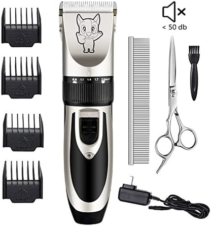 Highdas Dog Clippers for Grooming Low Noise, Cordless Electric Dog Grooming Kit Clippers Rechargeable, Quiet Dog Shaver, Pet Hair Trimmer Kit for Dogs & Cats (Silver)