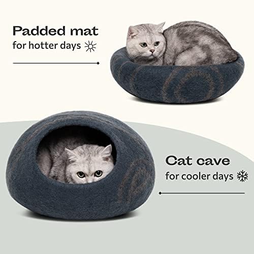 MEOWFIA Cat Cave - Merino Wool Bed for Indoor Cats (Slate Gray, Medium)
