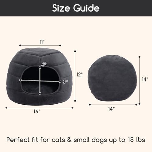 Hollypet Cat Bed Cave for Indoor Cats for Pets up to 15 lbs, Gray