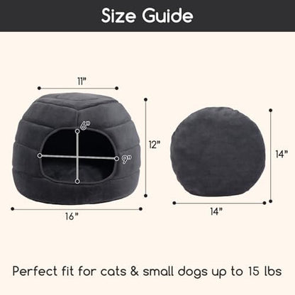 Hollypet Cat Bed Cave for Indoor Cats for Pets up to 15 lbs, Gray