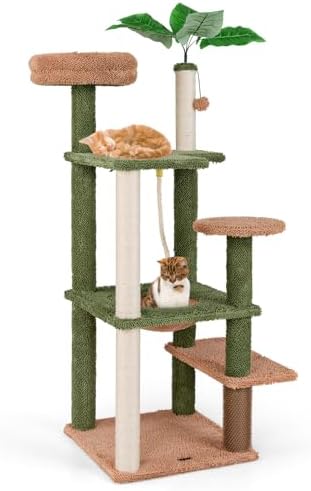 PETSITE 60 inch Cactus Cat Tree Tower, Multi-Level Cat Tower with Sisal Scratching Posts, Sisal Rope, Hanging Ball, Self Groomer and Decorative Faux Plant, Cute Cat Tree for Indoor Cats