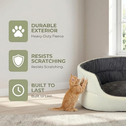 Large Dog Bed Cat Bed 20x30 Inch,Calming Pet Bed for Dogs & Cats,Machine Washable Dog Bed,Half-Enclosed Open-Top Velvet Anti-Anxiety Bed,Cozy Snuggle Bed (White)