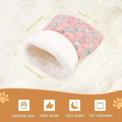 COOCOO BABY Cat Sleeping Bag for Indoor Cats Cozy Tunnel Nest with Cover Snuggle Sack for Small Pets Plush Bed Cave Mat for Winter Use Includes Cat Food Toys Treats and Other Essentials Stuff