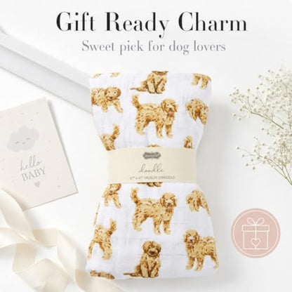 Mud Pie Golden Doodle Muslin Swaddle Blanket, Cotton Baby Blanket