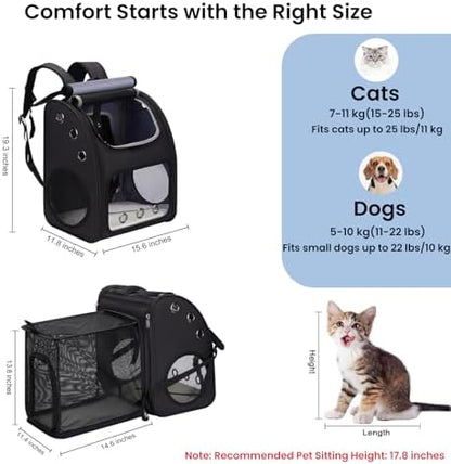 Expandable Cat Backpack Carrier, Large Space, Airline Approved, XL