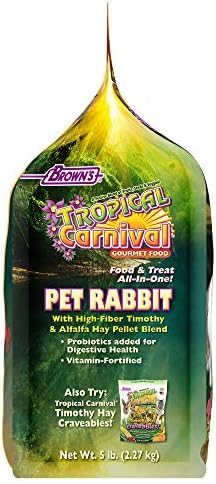 F.M. Brown's Tropical Carnival, Gourmet Pet Rabbit Food with High-Fiber Timothy and Alfalfa Hay Pellets, Probiotics for Digestive Health, Vitamin-Nutrient Fortified Daily Diet, 5 lb