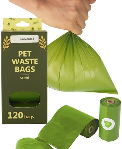 Dog Poop Bags — Unscented, Thick 15 Micron Leak-Proof Pet Waste Bags, 120 Count (8 Rolls) 9 x 13 in Refill Rolls with Easy Tear-Off Perforation & Recyclable Core