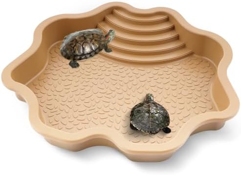 Reptile Bathing Pool with Ramp, Turtle Tortoise Water Bowl & Food Dish