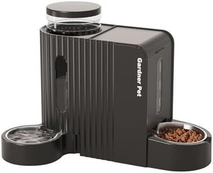 Gardner Pet Gravity Automatic 2-in-1 Pet Feeder, 0.8 Gallons*2 Cat Feeder and Water Dispenser Set, 100% BPA-Free and Stainless Steel Water Bowl for Dogs, Cats, Rabbits, Puppies (Black)